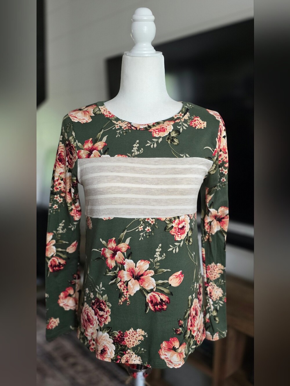 P.S. Kate Floral Stripe Back Button Top